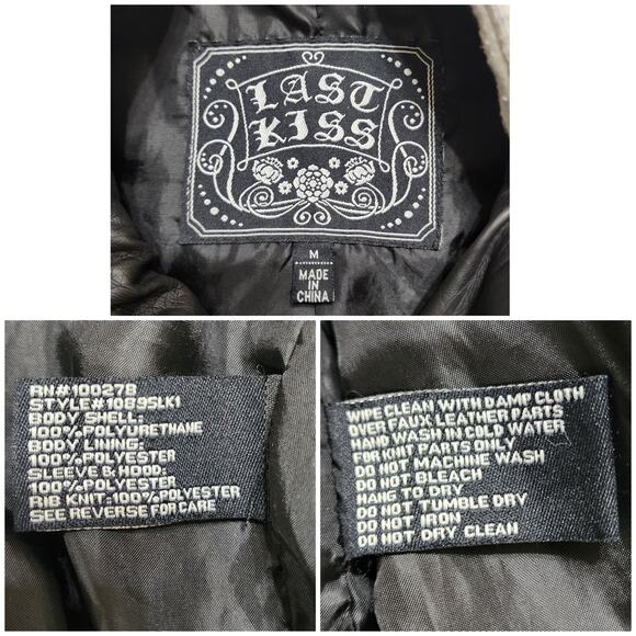 Last Kiss Faux Leather Sweatshirt Hoodie Moto Jacket, Medium - Picture 9 of 9